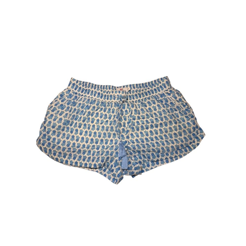 Vineyard Vines Womens Blue White Floral Block Print Tassel Cotton Shorts Size M